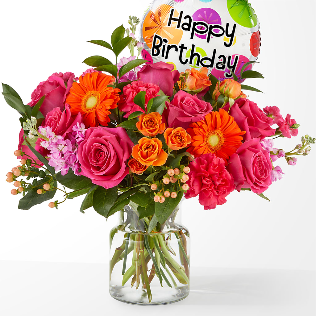 Fiesta Bouquet with Birthday Balloon – Burns Florist, Hanceville AL