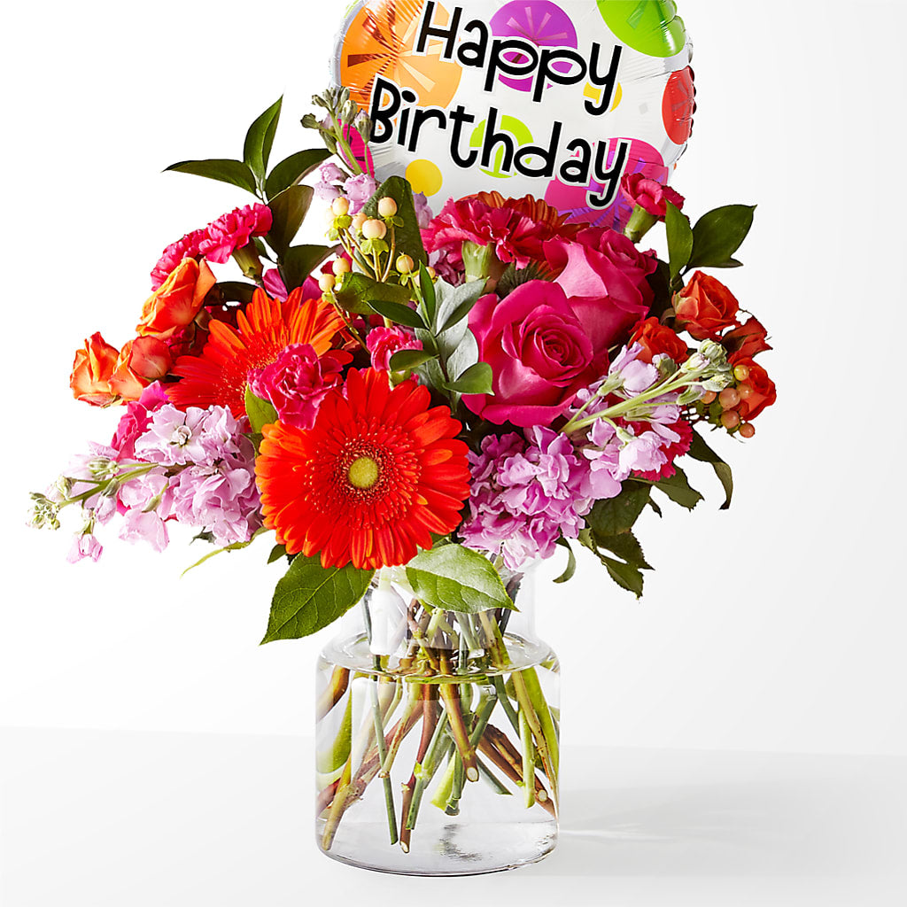 Fiesta Bouquet with Birthday Balloon – Burns Florist, Hanceville AL