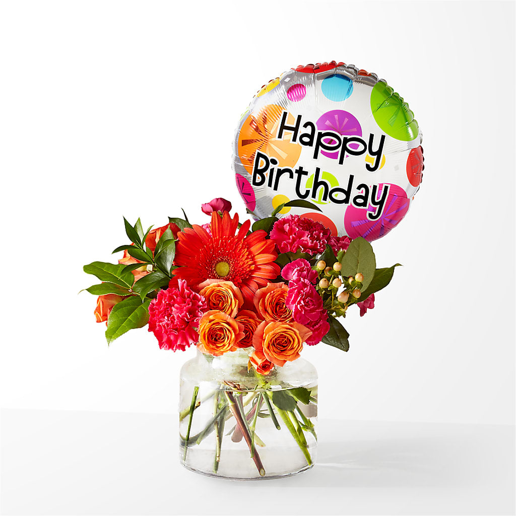 Fiesta Bouquet with Birthday Balloon – Burns Florist, Hanceville AL