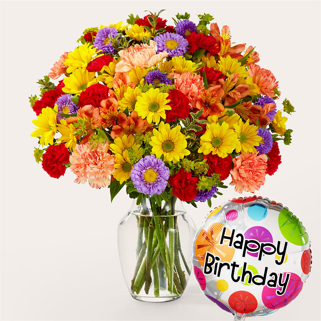 Kaleidoscope Bouquet with Birthday Balloon – Burns Florist, Hanceville AL