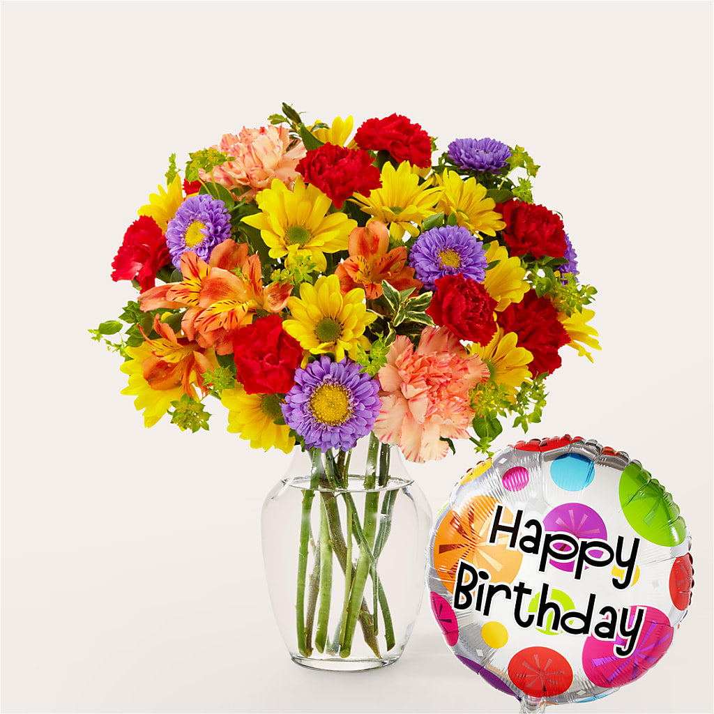 Kaleidoscope Bouquet with Birthday Balloon – Burns Florist, Hanceville AL
