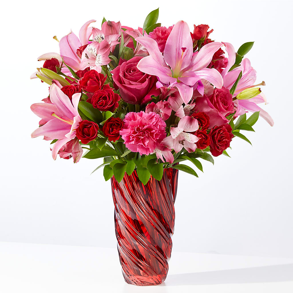 In Love Bouquet with Luxe Swirl Vase – Burns Florist, Hanceville AL