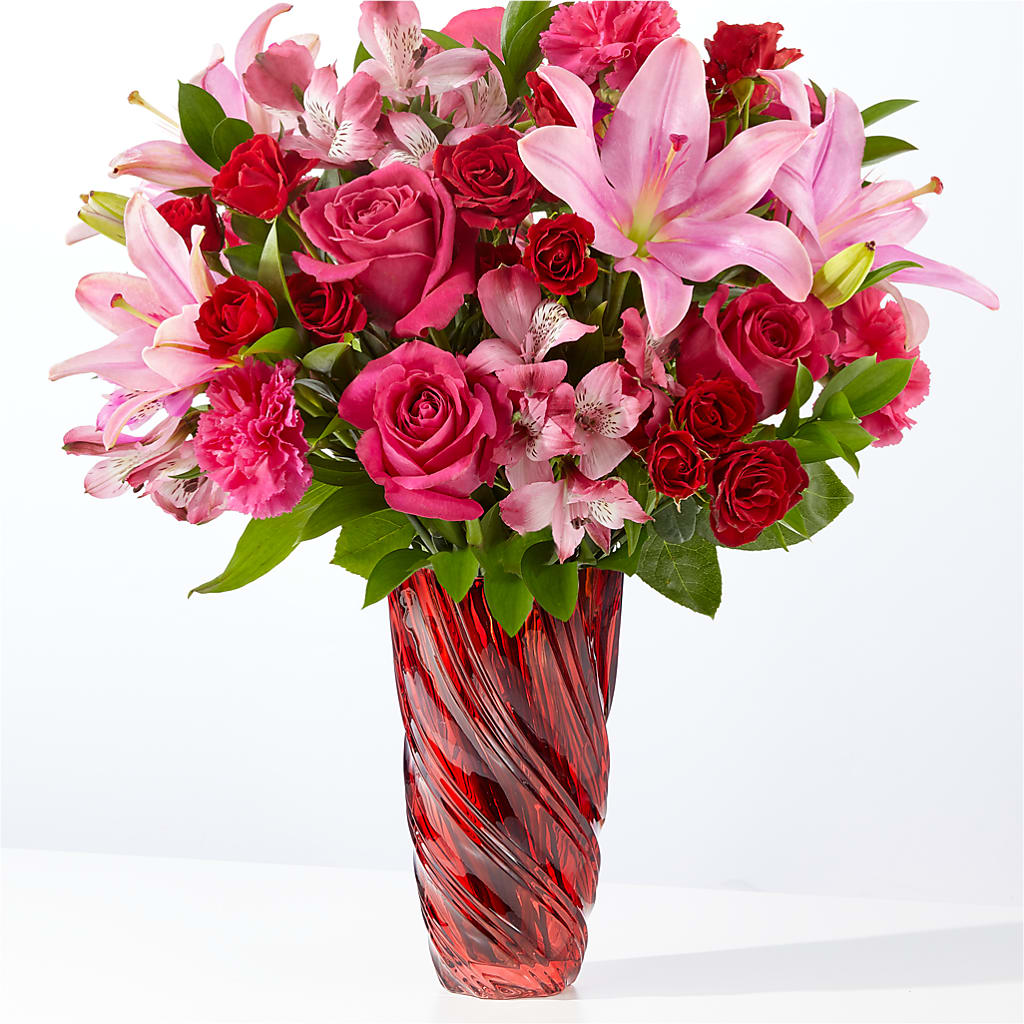 In Love Bouquet with Luxe Swirl Vase – Burns Florist, Hanceville AL