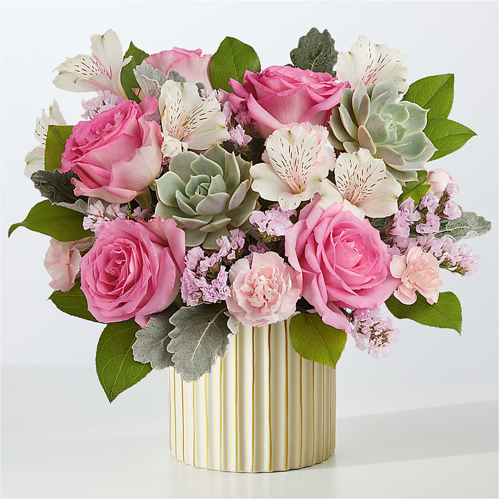 Dusty Rose Bouquet with Ivory Vase – Burns Florist, Hanceville AL