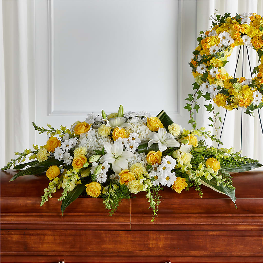 Golden Harmony Casket Spray – Burns Florist, Hanceville AL