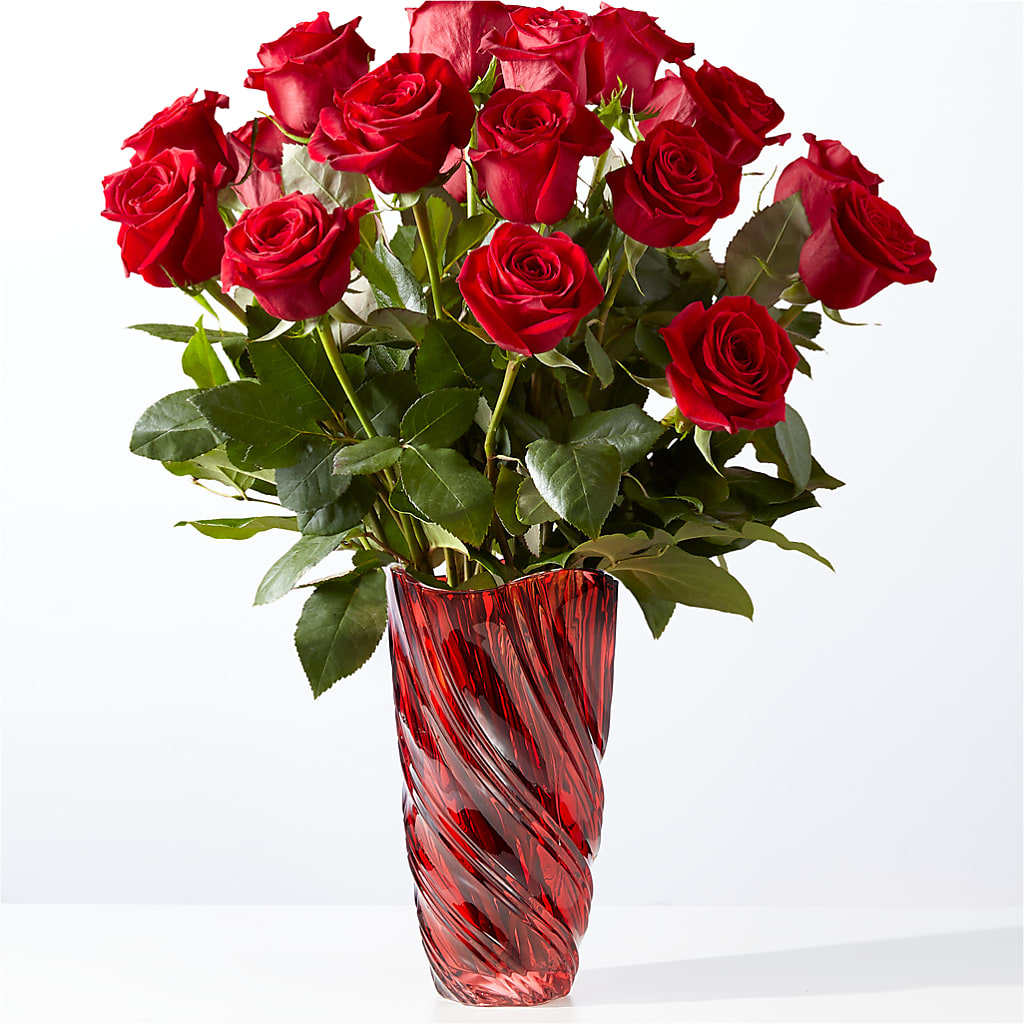Classic Love Red Rose Bouquet with Luxe Swirl Vase – Burns Florist, Hanceville AL