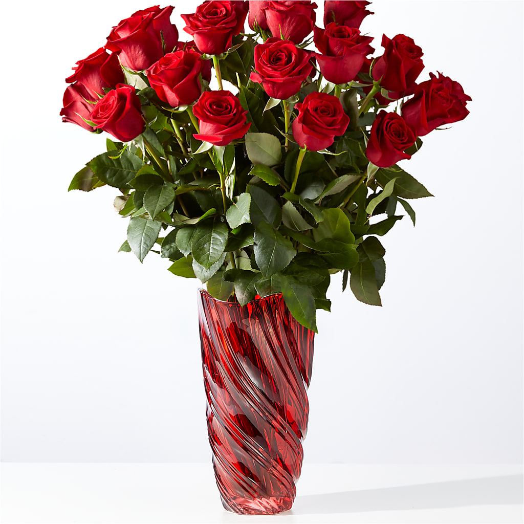 Classic Love Red Rose Bouquet with Luxe Swirl Vase – Burns Florist, Hanceville AL