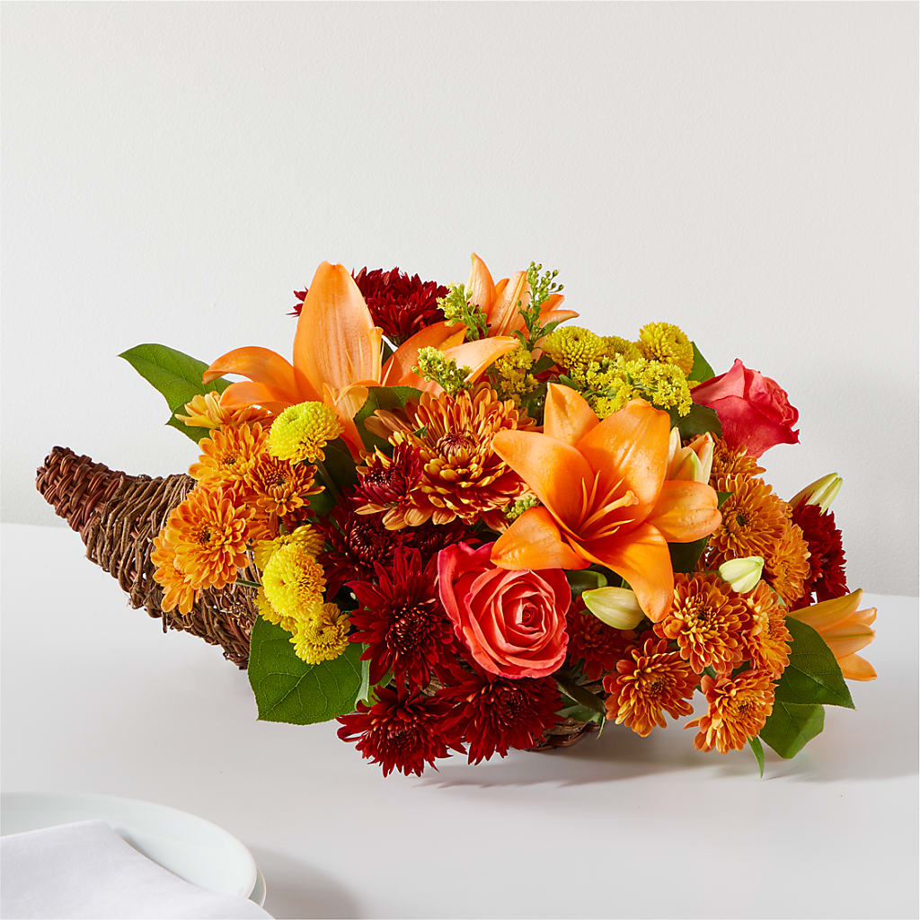 Bouquet of Blessings Cornucopia – Burns Florist, Hanceville AL
