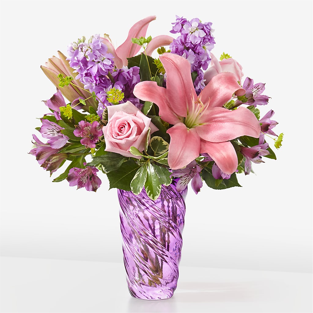 Precious Petals Bouquet with Luxe Swirl Vase – Burns Florist, Hanceville AL