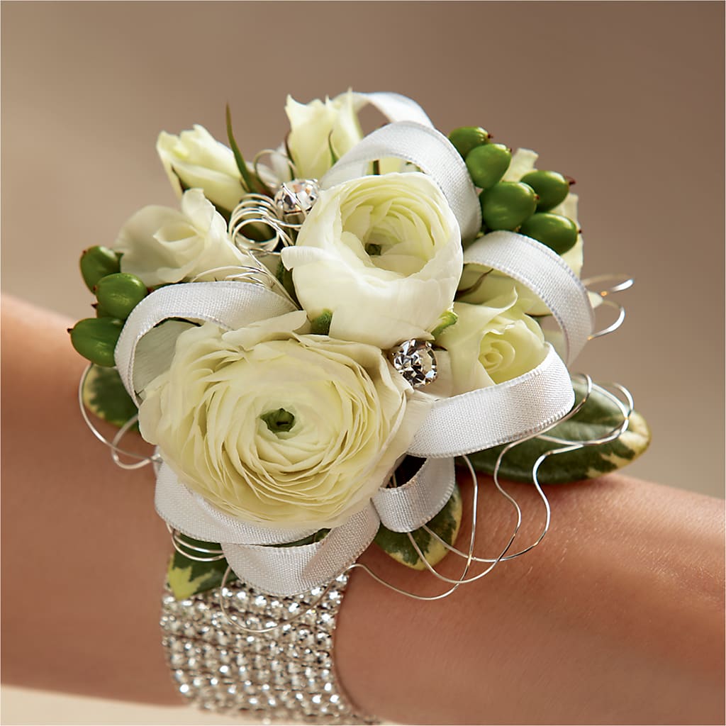 White Wedding Corsage – Burns Florist, Hanceville AL