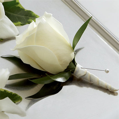 White Rose Boutonniere –  Burns Florist, Hanceville AL